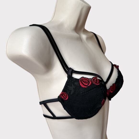 Vintage Parah Intimo Embroidered Cage Bra, Size 34B, Black - Picture 4 of 8